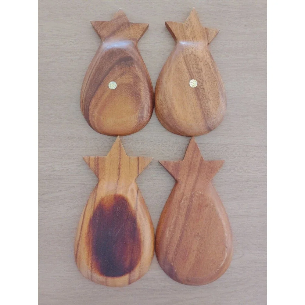 Set Of 4 Vintage Pineapple Shaped Wooden Serving Bowls Hand Carved Monkey Pod